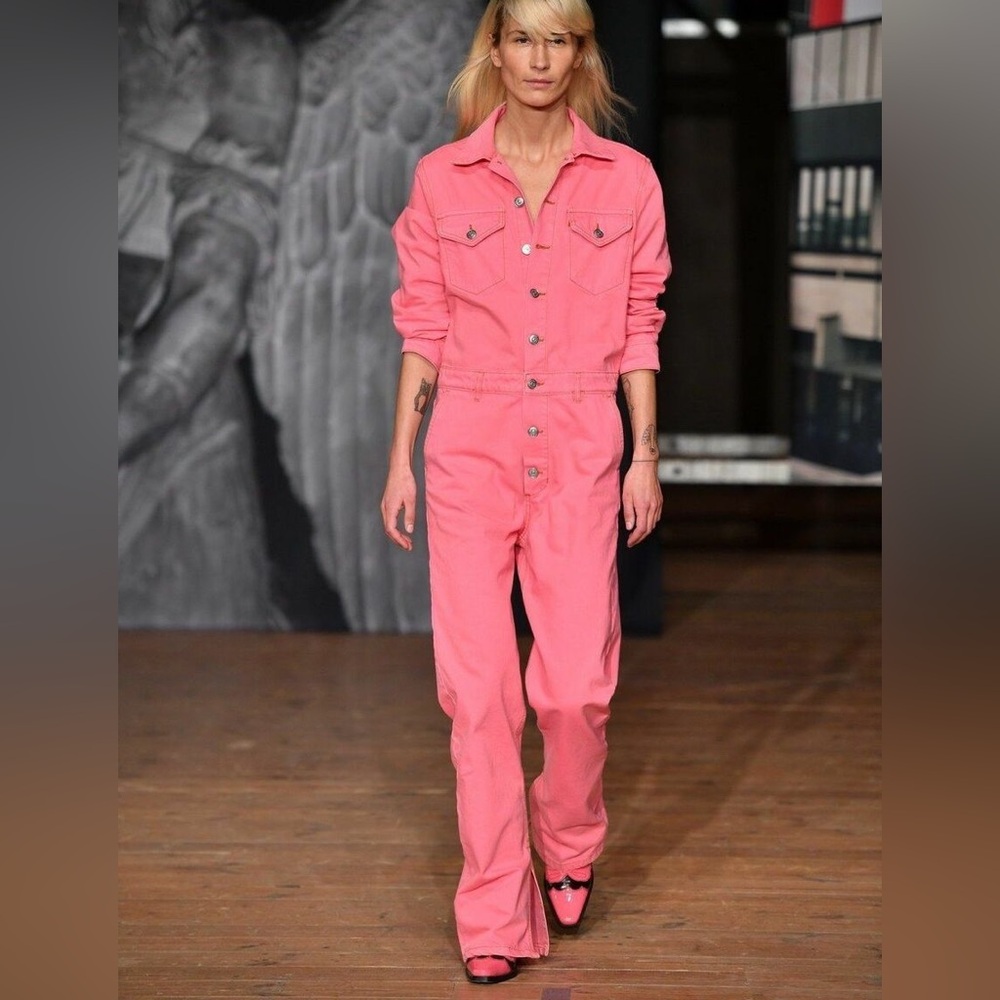 Ganni pink denim jumpsuit